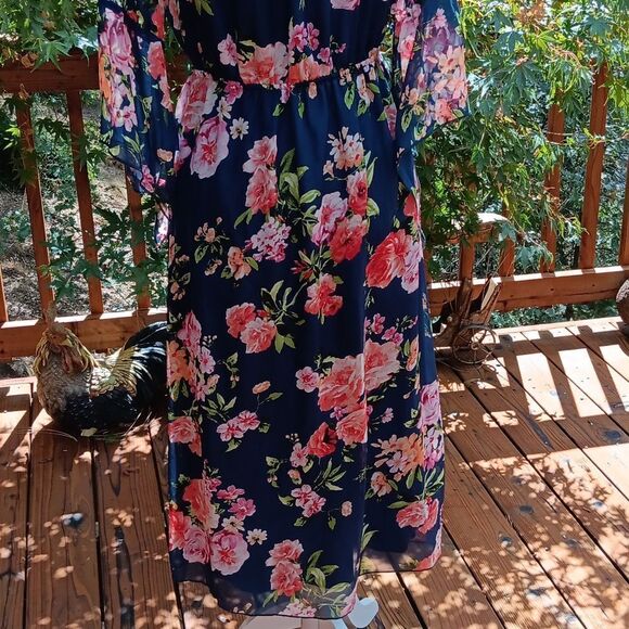 Espresso Dark Floral On/Off Shoulder Dress Cottagecore Coastal Cowgirl - Picture 9 of 12